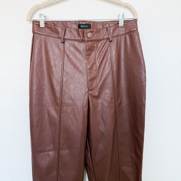 NWOT Wildfox Princess Seams Faux Leather High Waist Split Hem Pants Brown Large - Picture 4 of 8